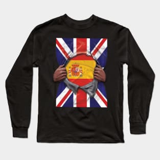 Spain Flag Great Britain Flag Ripped - Gift for Spanish From Spain Long Sleeve T-Shirt